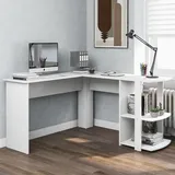 SOFTWEARY Eckschreibtisch, Schreibtisch, Bürotisch, Computertisch PC Tisch, Arbeitstisch mit 2 Ablagen, Tisch für Büro, - Weiß