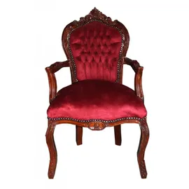 Casa Padrino Barock Esszimmer Stuhl mit Armlehnen Bordeaux/Braun