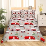 Loussiesd Kinder Feuerwehrmann Bettwäsche Set 135x200cm Jungen Feuerwehr Feuerwehrmann Bettbezug Set Rotes Feuerwehrauto Fahrzeug Muster Betten Set für Kinder Schlafzimmer Dekor Mit 1 Kissenbezug