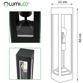 Lumiled Außenleuchte Pollerleuchte Außenstehleuchte Stehlampe Wegeleuchte Wegelampe 50 cm IP44 Schwarz rechteckig Aluminium E27 max 13W