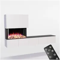 GLOW FIRE Elektrokamin CW5 Links E-Motion LED Kamin- Wohnwand mit Kamin, Sideboard mit Kamin, Elektrokamin mit Heizfunktion und Knistereffekt schwarz|weiß