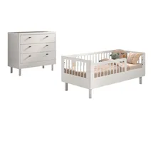 58 aufm Kessel Kinderbett Keeley 70 x 140 cm Buche massiv lackiert weiß