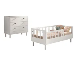 58 aufm Kessel Kinderbett Keeley 70 x 140 cm Buche massiv lackiert weiß