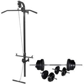 vidaXL Fitnessstation Wandmontage mit Lang- und Kurzhantel-Set 60,5 kg