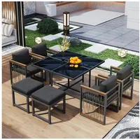 STILVORA Gartenlounge-Set Garten-Essgruppe 6 personen Rattan Outdoor Gartenmöbel,Glas Tischplatt, (Gartenlounge-Set, Garten-Lounge-Set, Gartenmöbel-Set, Outdoor-Sofa-Set, Balkonset, 7-tlg., Tisch aus gehärtetem Glas), für 6 Personen, für den Außenbereich schwarz