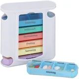 Relaxdays Pillendose 7 Tage, wöchentliche Tablettenbox, 4 Fächer, morgens, mittags, abends, nachts, Pillenbox, weiß/bunt