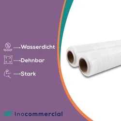 Inoverse Stretchfolie Transparent Wickelfolie, 1.5 kg, 2 Rollen, Für Möbel & Umzug, Palettenfolie, Handstretchfolie