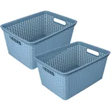 HRB Aufbewahrungsbox Lagerbox Box Korb in Rattan-Optik, 15 Liter, 39x28x18 cm Kiste Modern (Hellblau, 2 Stück)