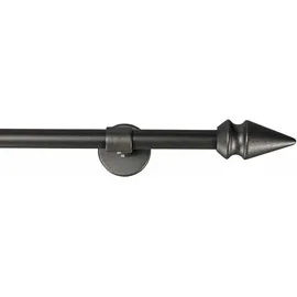 GARESA Gardinenstange SPYRNA, Ø 16 mm, 1-läufig, Wunschmaßlänge, mit Bohren, verschraubt, Holzwerkstoff, Metall, Vorhanggarnitur, verlängerbar, Spitze, ohne Ringe schwarz Ø 16 mm x 170 cm