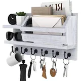 Famanu Schlüsselhalter Wandorganizer - 6 stabile Haken - Holz Schlüssel- und Posthalter - Wanddekoration für Zuhause - Weiß - modernes Design