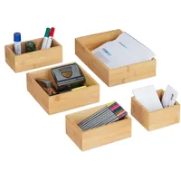 Relaxdays Ordnungsboxen 5er Set, Schubladen Ordnungssystem Bambus, Organizer Küche,