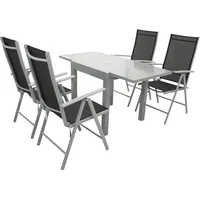 DEGAMO Garnitur TIRANA 5-teilig, Aluminium silbergrau + Kunstgewebe schwarz