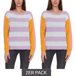 2er Sparpack Aniston CASUAL Pullover stylischer Damen Strick-Pullover im Colourblock-Look 51008313 Violett/Bunt - 40