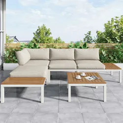 Merax Gartenlounge-Set wetterfest Lounge Set, Stoffbezug kann die Rückseite des Stuhls abdecken, Beige