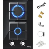 Iseasy - Domino Gaskochfeld 2 Flammig,Gaskochfeld Glas mit Automatischer ,Thermoelementschutz, Schwarz Einbau Kochfeld Glas,2 Zonen 2700W/1000W,