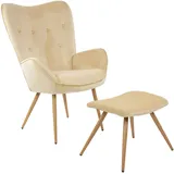 Albatros Ohrensessel York Samt 67 x 100 x 67 cm Beige mit Hocker