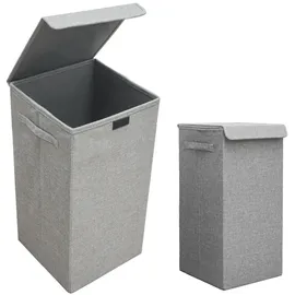 Dune Design 50L XXL Wäschekorb mit Deckel Grau - 30x30x60 Wäschesammler - Wäschebox Faltbar