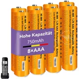 NI-MH Akku für Telefon Gigaset Mobilteil 1.2V 750mAh Akku AAA für Telefon, 8 Stück Wiederaufladbare Batterien AAA für Panosonic Schnurlos Telefone