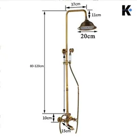 klarwerk NALA | Vintage Regendusche Set Messing unlackiert Edelstahl | Retro Design Duscharmatur Duschsystem | Mischbatterie Dusche komplett mit Handbrause