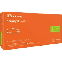 Mercator Medical DERMAGEL COATED Latexhandschuhe, Größe S - 100 Stück, Einweghandschuhe, puderfrei, Schutzhandschuhe, transparent, puderfrei