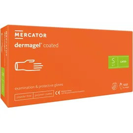 Mercator Medical DERMAGEL COATED Latexhandschuhe, Größe S - 100 Stück, Einweghandschuhe, puderfrei, Schutzhandschuhe, transparent, puderfrei