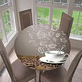 Morbuy Rund Tischdecke Elastisch, Kaffee Drucken Rund Tischdecken Wasserdicht Lotuseffekt Abwaschbar Abwischbar Tischtuch für Dekoration Küchentisch Garten Outdoor (Durchmesser 110cm,Kaffeebohnen)