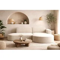 kaiser möbel Ecksofa mit runden Abschlüssen aus Cordstoff – MODENA Studio, Ecru, Rechts