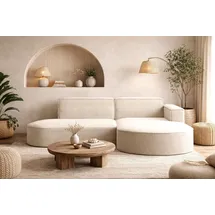 kaiser möbel Ecksofa mit runden Abschlüssen aus Cordstoff – MODENA Studio, Ecru, Rechts