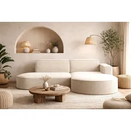 kaiser möbel Ecksofa mit runden Abschlüssen aus Cordstoff – MODENA Studio, Ecru, Rechts
