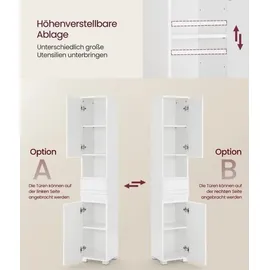 VASAGLE Badezimmerschrank mit Schublade 30 cm x 30 cm x 170 cm Weiß