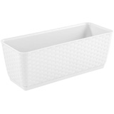 Blumentopf Blumenkasten Balkonkasten Rattan Optik inkl. Untersetzer weiss 40 cm