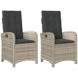 vidaXL Gartensessel mit Kissen 2 Stk. Verstellbar Hellgrau Poly Rattan