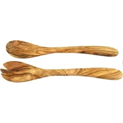 Salatbesteck OLIVENHOLZ-ERLEBEN, gold (altgoldfarben), Olivenholz, Kochbesteck-Sets, 30 cm aus Olivenholz