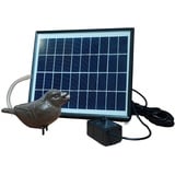 Storm's Gartenzaubereien Wasserspeier - Spatz mit Akku Solarpumpe ohne Sonne 4-5 Stunden - Gusseisen Figur