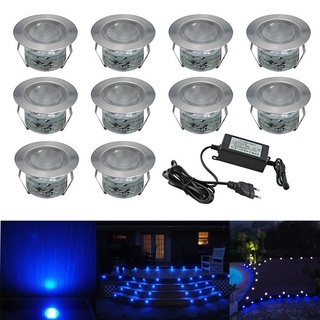 Terrassen Einbaustrahler - 10er Set Treppen LED Bodeneinbauleuchten Aussen, 1W Ø45mm Boden Licht IP67 Wasserdicht Blau LED Einbaustrahler Terrasse Küche Garten Gehweg Poolbeleuchtung Außen Lampe