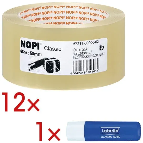 Nopi 12 Rollen Packband »Classic« inkl. 1 Lippenpflegestift »Labello Classic« transparent