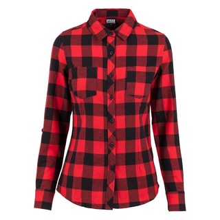 URBAN CLASSICS Ladies Turnup Checked Flanell Shirt Hemd, in blk/red,