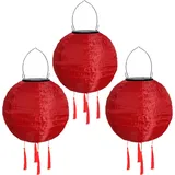 Solar Lampions Außen Wetterfest mit Fransen Nylon Solarlampions für Außen Hängend Warmweiß Solar Laterne Gartenlaterne LED Solar Lampion Outdoor Rund Lampingions Solarlampen (30cm/3PCS/Rot)