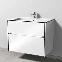 Sanipa Keramik-Waschtisch-Set mit Waschtischunterschrank „Twiga“ 79 × 50 × 61 cm in Weiß (glanz), mit Beleuchtung