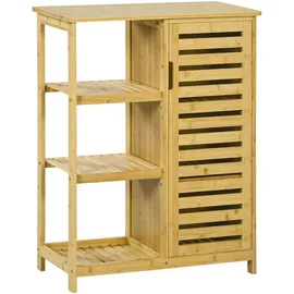 kleankin Badezimmerschrank Badschrank mit Schrankfach, 3 Offenen Ebenen, Toilettenschrank mit Kippschutz, Beistellschrank für Bad, Bambus, Natur, 66 x 33 x 87 cm