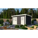 Gartenhaus Holz 28mm Karibu MATTRUP 424x274cm terragrau 2-Raum-Haus Gerätehaus