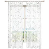 Woltu VH6060gr-2, 2er Set Gardinen transparent Blumen Stickerei mit Schlaufen Leinen Optik, Doppelpack Vorhang Stores Voile Fensterschal Dekoschal für Wohnzimmer Schlafzimmer, 140x245 cm, Grau