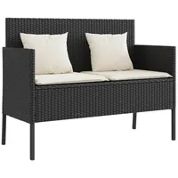 Furnicato Gartenbank mit Kissen Schwarz Poly Rattan