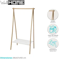 WellHome - Bambus Garderobe mit Ablage 86x57x155cm