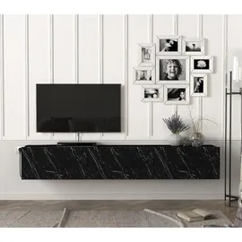 moebel17 Damla TV-Lowboard 180x29x29 cm Schwarz Marmor Holz