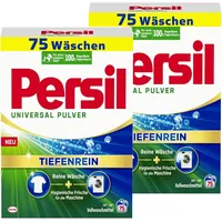 Persil Universal Pulver Tiefenrein Waschmittel (2x75 Waschladungen), Vollwaschmittel für reine Wäsche und hygienische Frische für die Maschine, effektiv von 20 °C bis 95 °C