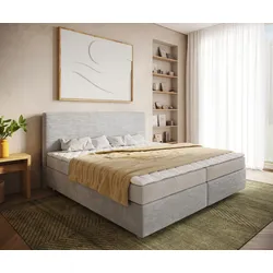 DELIFE Boxspringbett Dream-Well Cord Silbergrau 200x200 cm Bonell-Matratze PU-Topper, Boxspringbetten