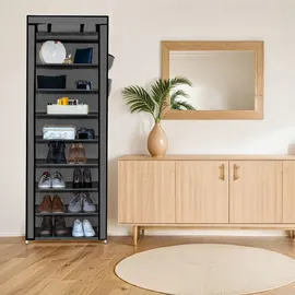 Intirilife Faltschrank 170x58x28 cm in ASCH GRAU - mit Reißverschluss Stoffschrank Kleiderschrank Schuhregal mit 9 Ablagefächern - Camping Steckschr