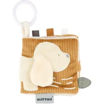 Nattou Kinder-Spielbuch aus Baumwolle und Polyester, Hund Charlie, Mit tollen Aktivitäten, Ca. 12 x 12 cm, Vegan, Baumwolle/Polyester, Braun