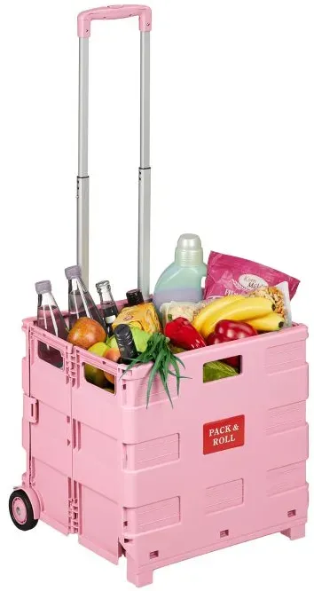 Relaxdays Einkaufstrolley mit Teleskopgriff Rosa,Silber